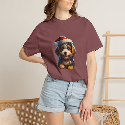 Christmas Puppy Santa Hat Garment-Dyed Tee