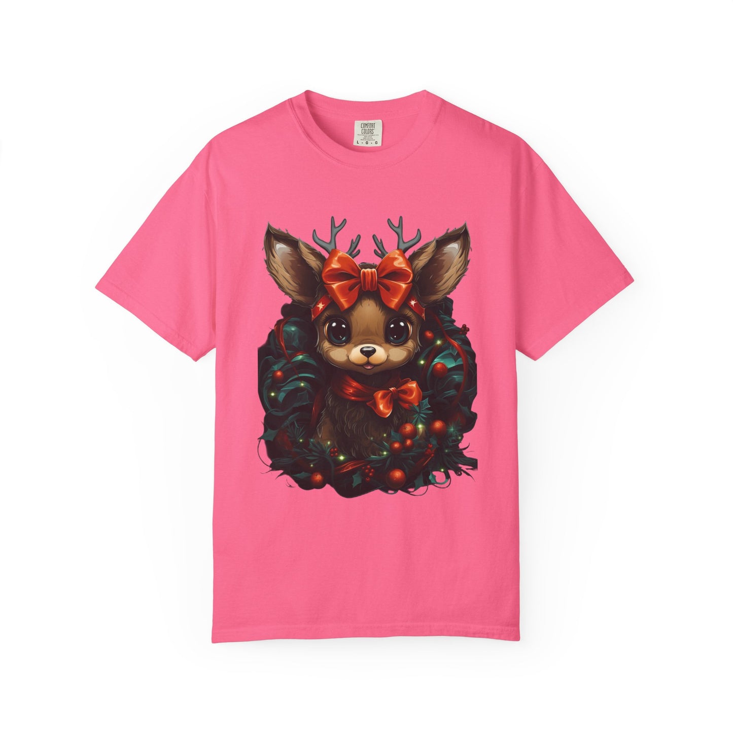 Cute Christmas Reindeer Garment-Dyed Tee Bow