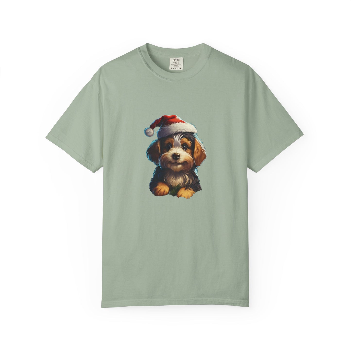 Christmas Puppy Santa Hat Garment-Dyed Tee