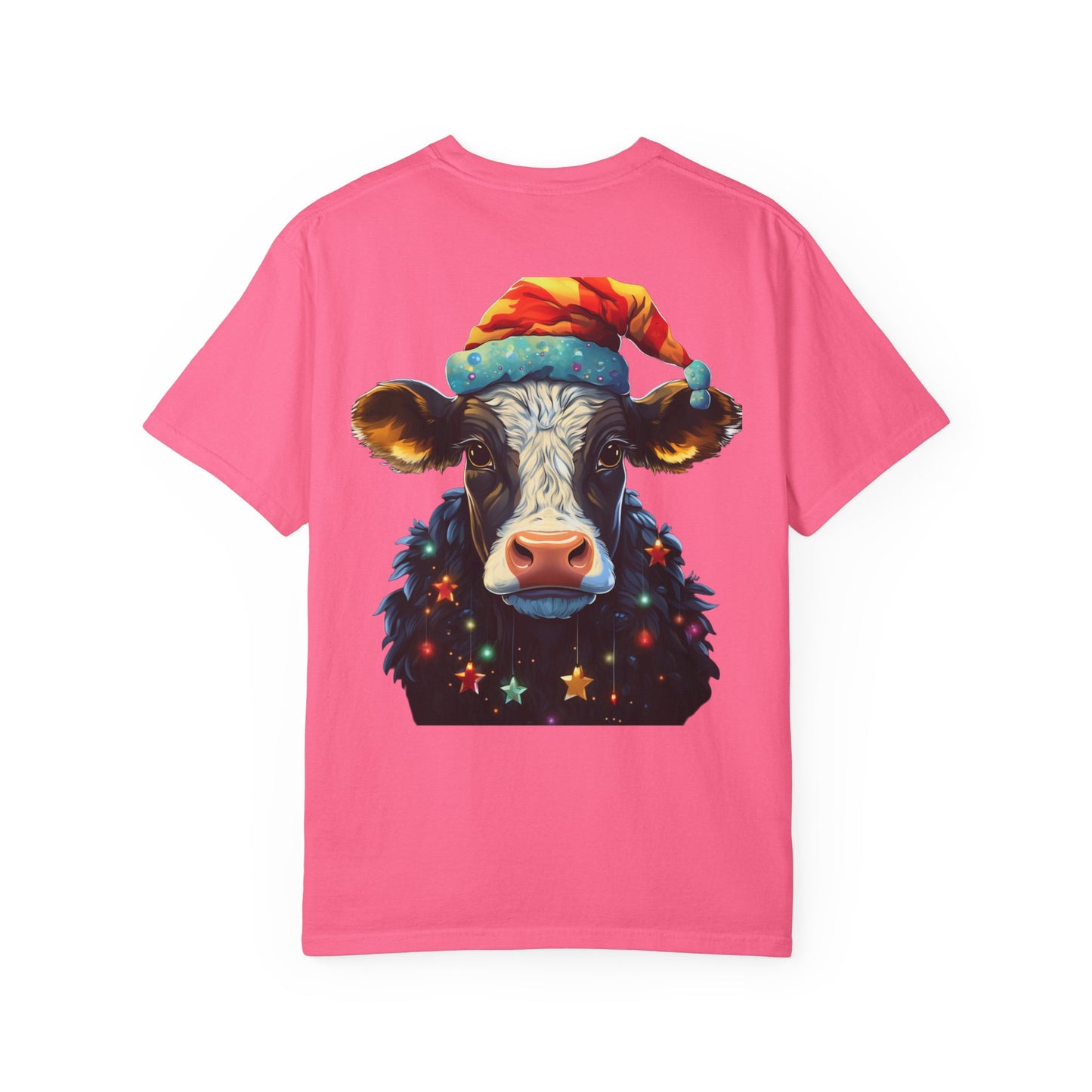 Christmas Cow Santa Hat Garment-Dyed Tee