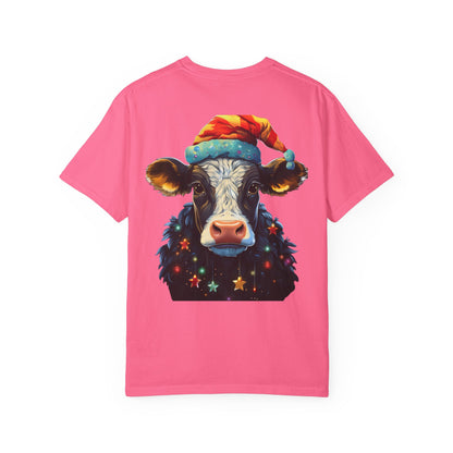 Christmas Cow Santa Hat Garment-Dyed Tee