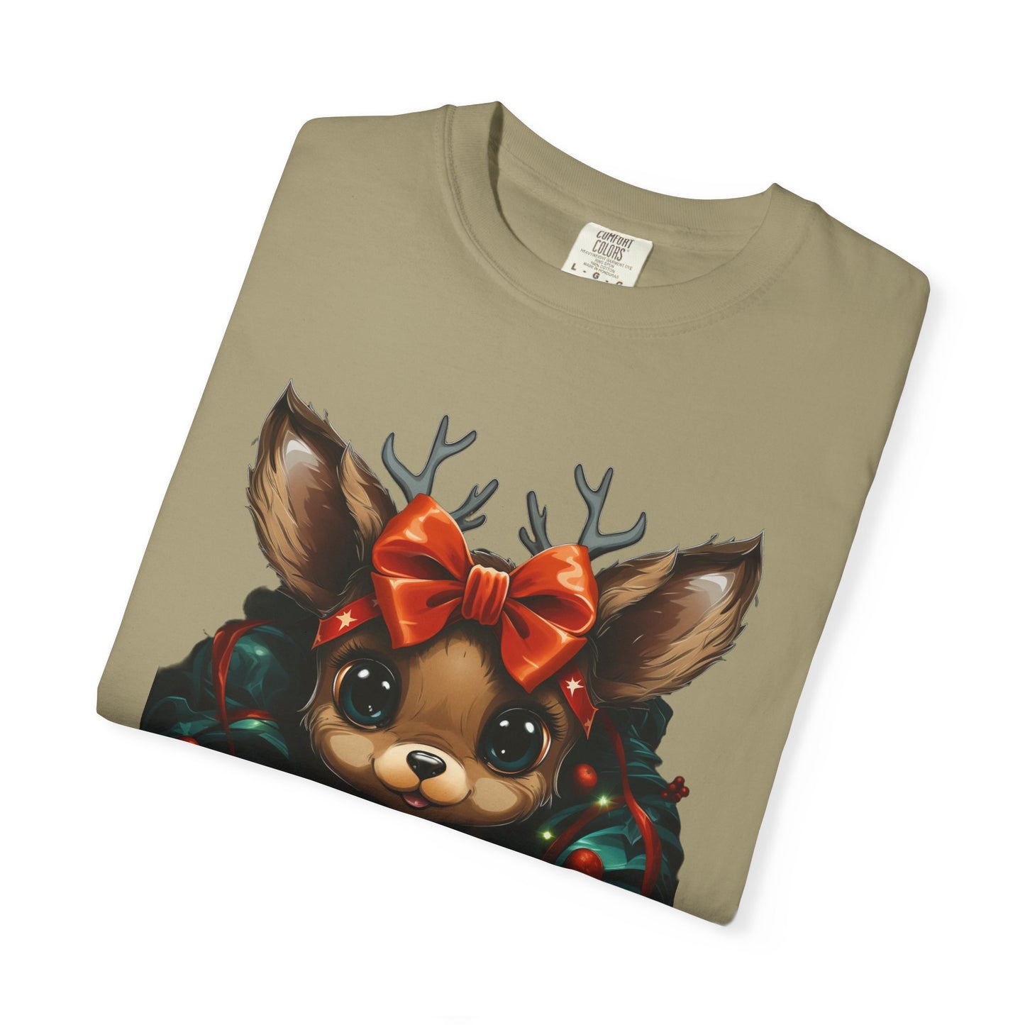 Cute Christmas Reindeer Garment-Dyed Tee Bow