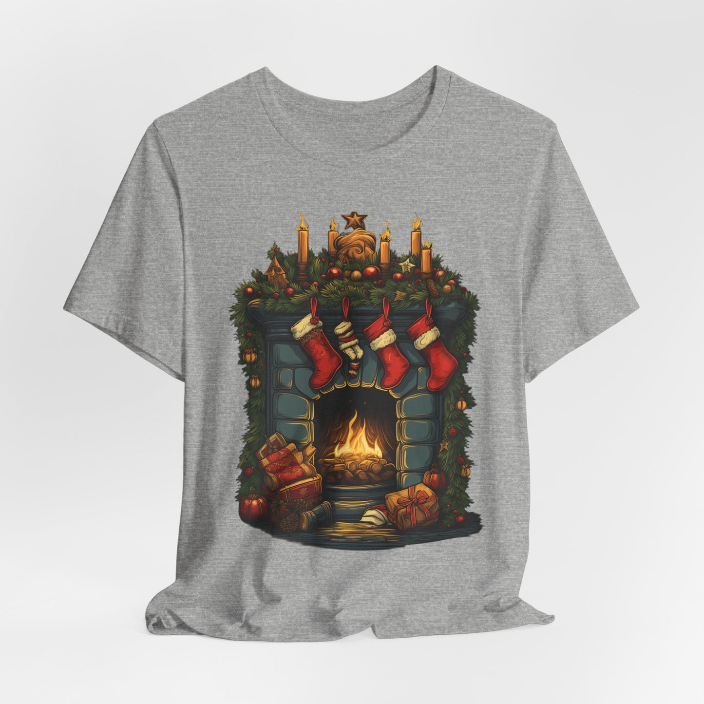 Christmas Fireplace T-Shirt Stockings Holiday Tee