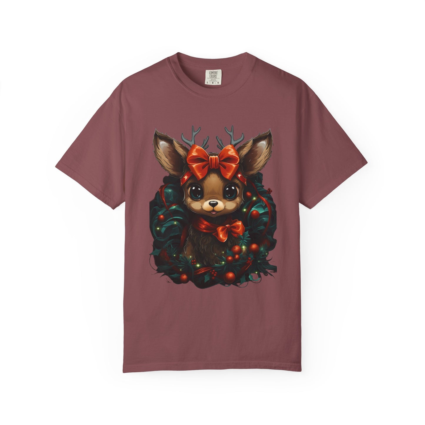 Cute Christmas Reindeer Garment-Dyed Tee Bow