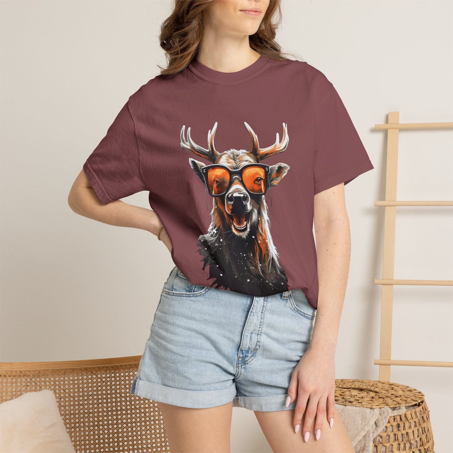 Cool Deer Sunglasses Christmas Heavyweight Tee