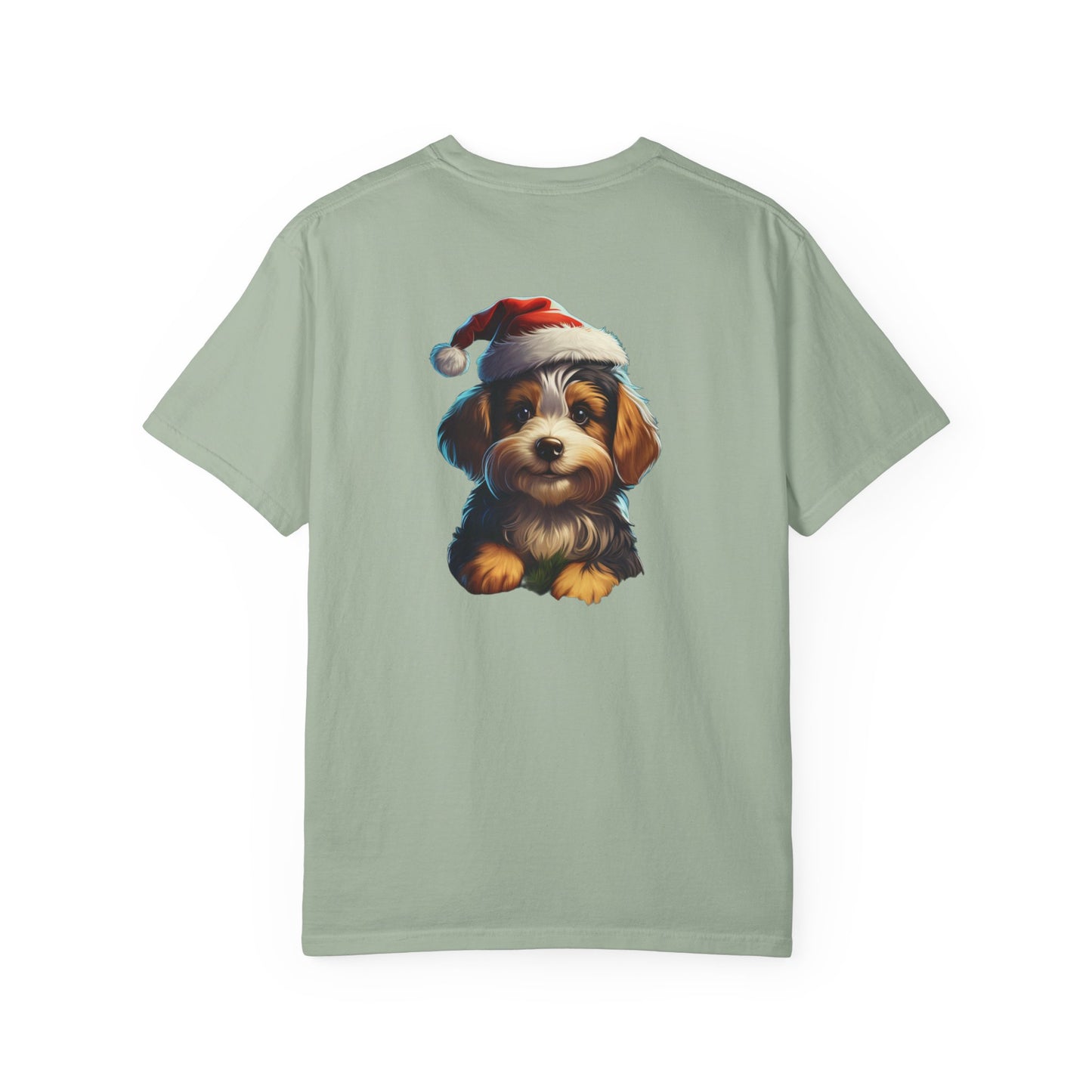 Christmas Puppy Santa Hat Garment-Dyed Tee