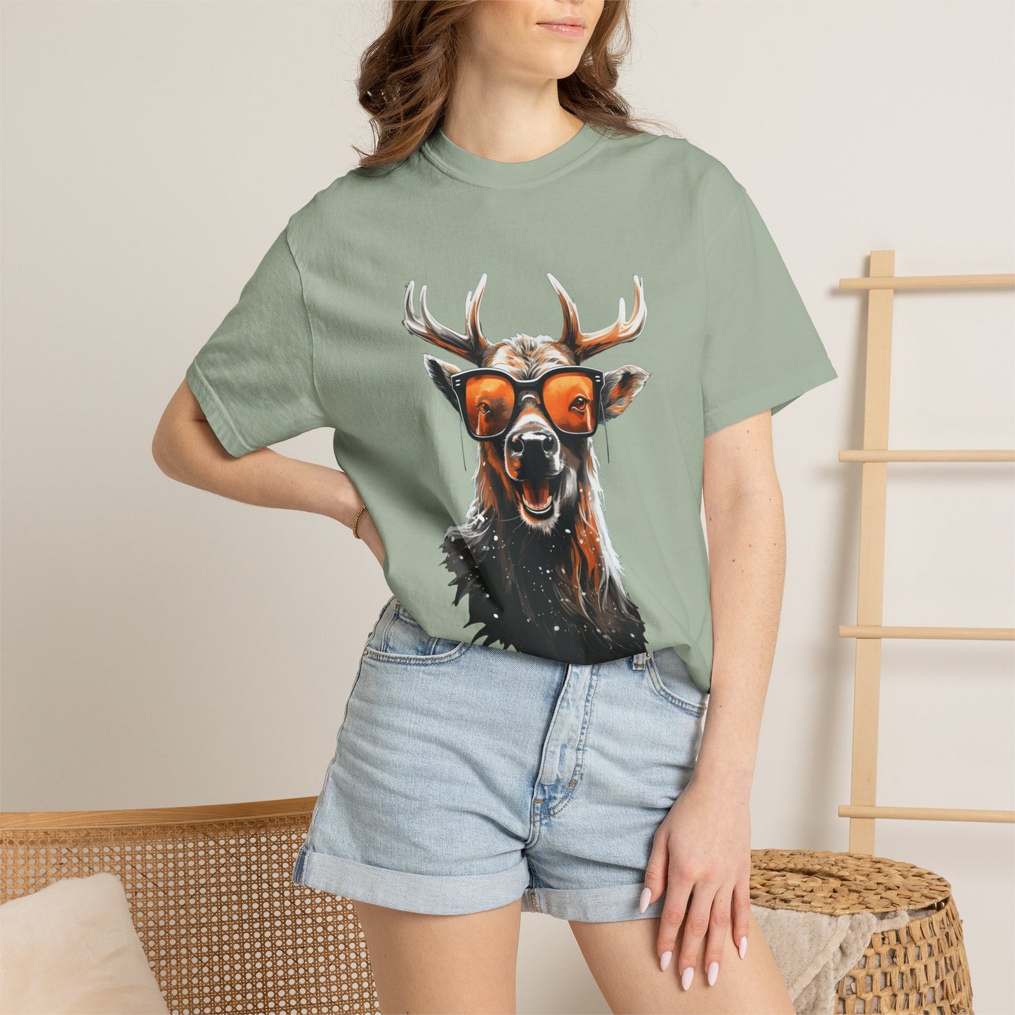 Cool Deer Sunglasses Christmas Heavyweight Tee