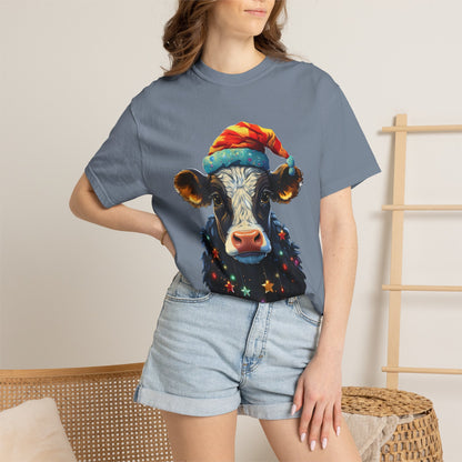 Christmas Cow Santa Hat Garment-Dyed Tee
