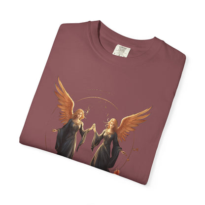 Angel Shirt Celestial Twin Angels Floral Gold