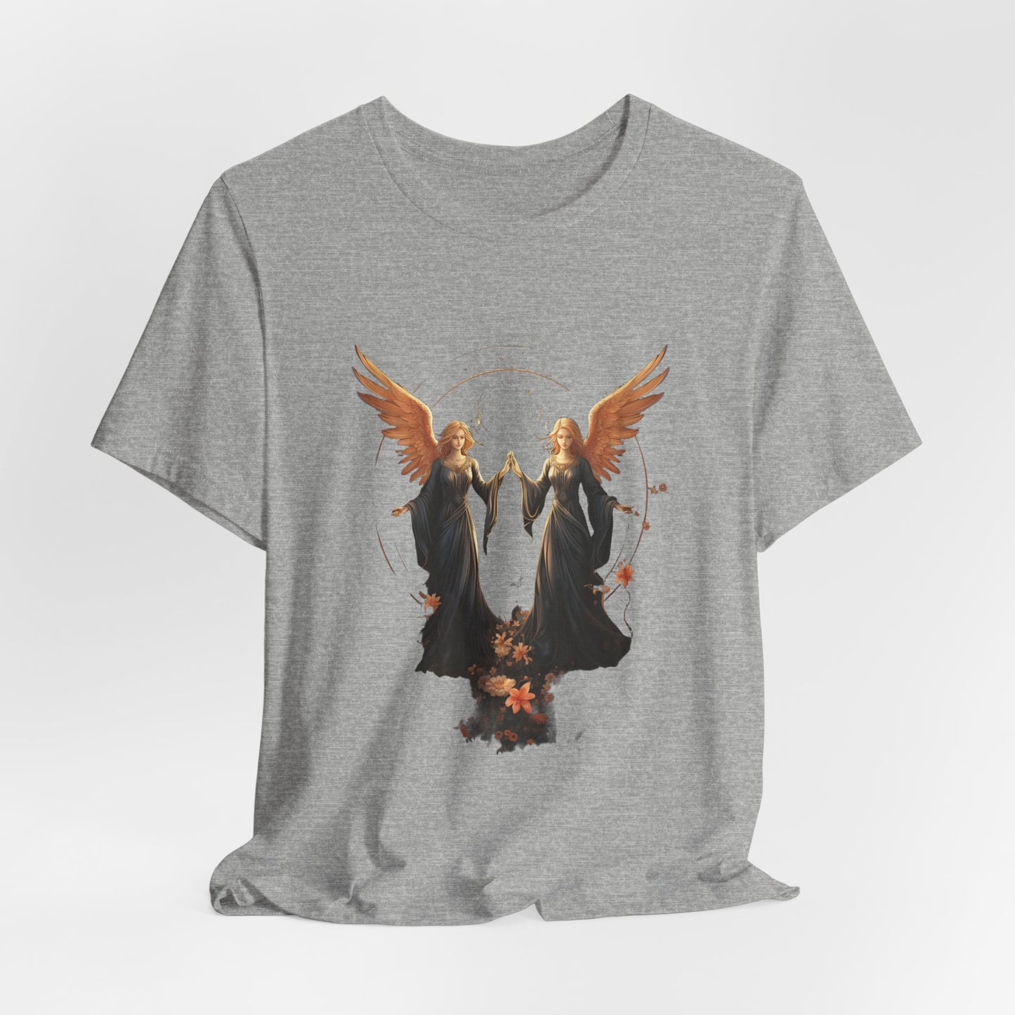 Angel T-Shirt Celestial Twin Angels Floral Gold