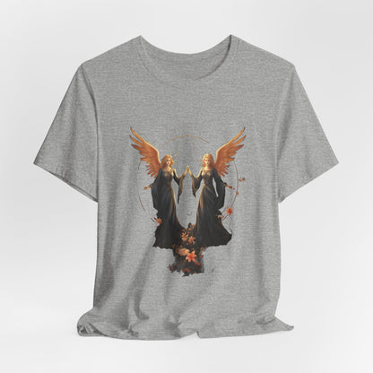 Angel T-Shirt Celestial Twin Angels Floral Gold