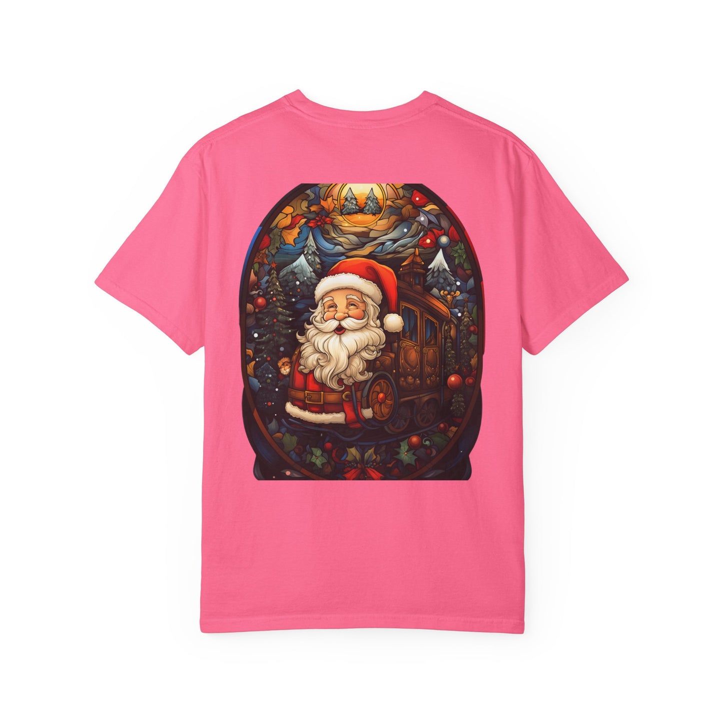 Santa Christmas Train Stained Glass Tee
