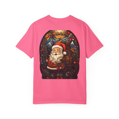 Santa Christmas Train Stained Glass Tee