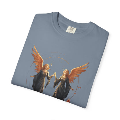 Angel Shirt Celestial Twin Angels Floral Gold
