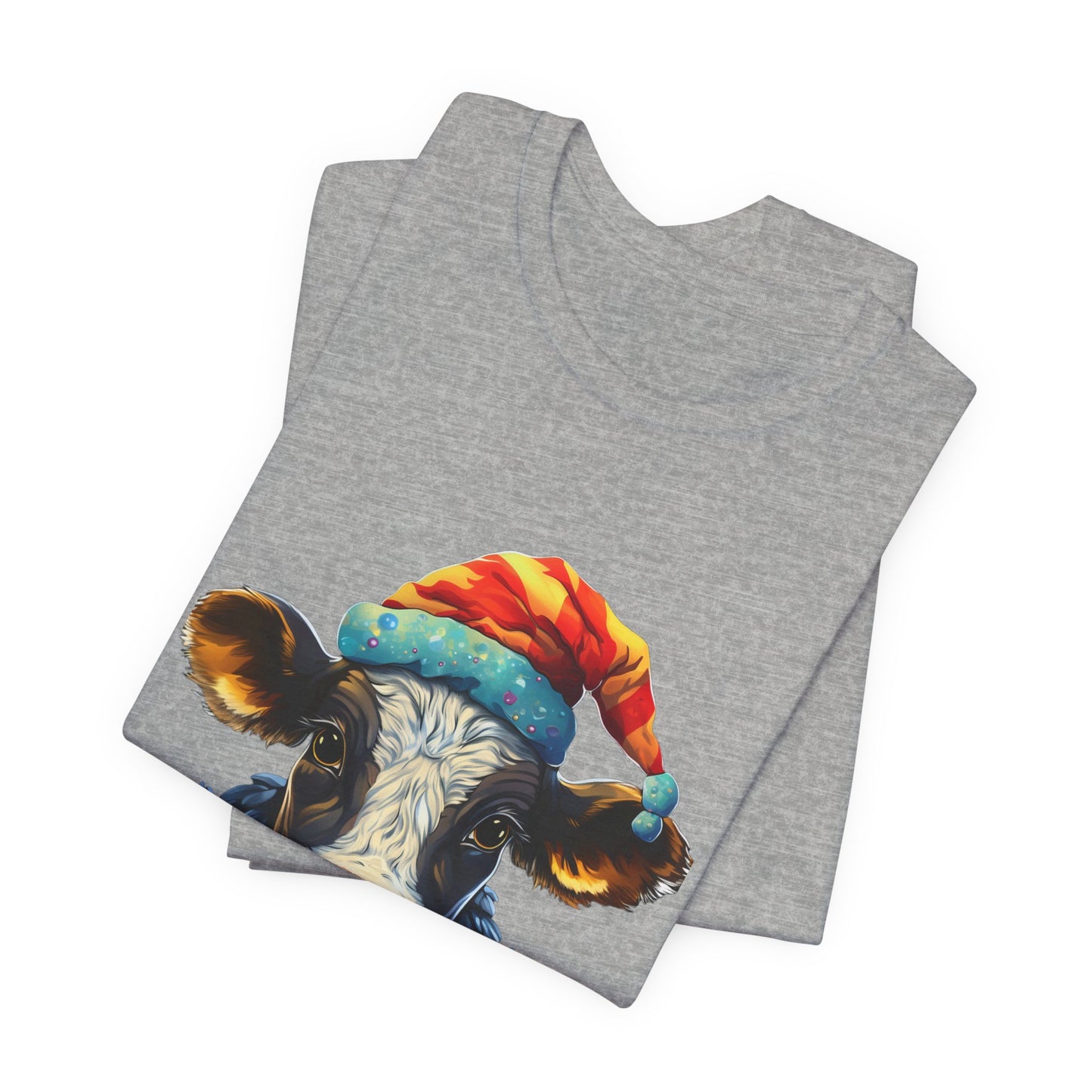 Christmas Cow Santa Hat T-Shirt Festive Farm