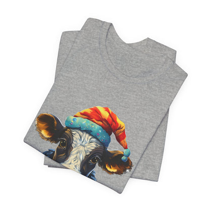 Christmas Cow Santa Hat T-Shirt Festive Farm