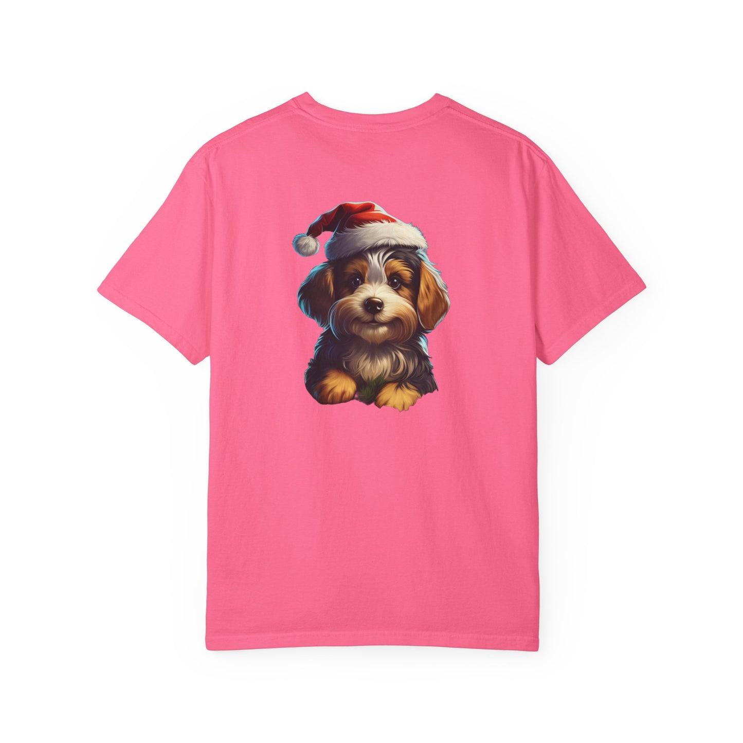 Christmas Puppy Santa Hat Garment-Dyed Tee