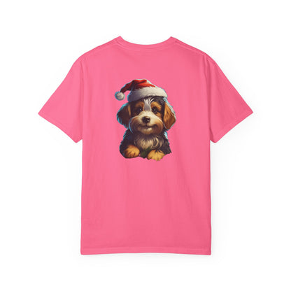 Christmas Puppy Santa Hat Garment-Dyed Tee