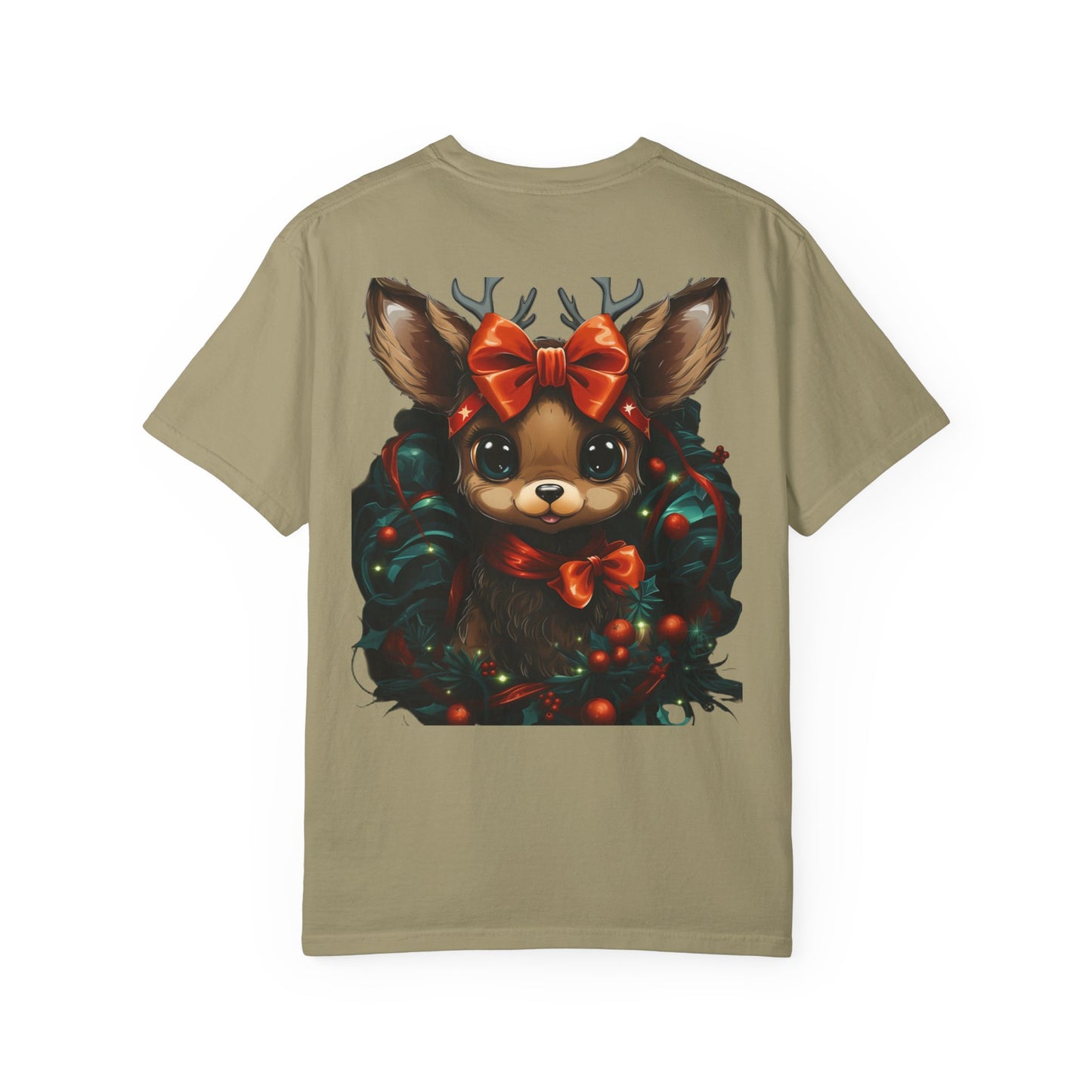 Cute Christmas Reindeer Garment-Dyed Tee Bow