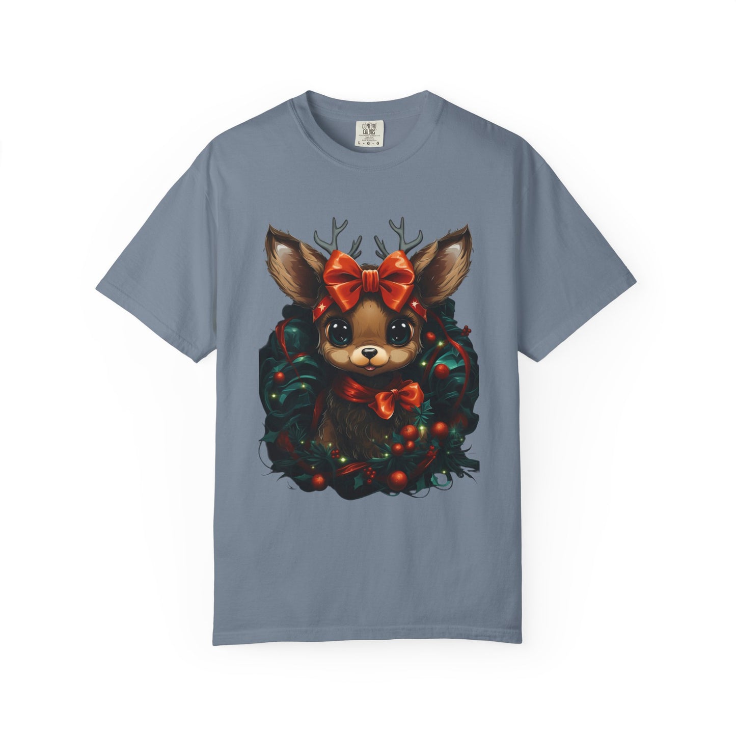 Cute Christmas Reindeer Garment-Dyed Tee Bow