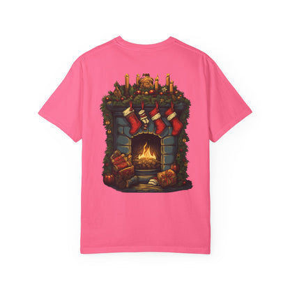 Christmas Fireplace Tee Stockings Garment-Dyed