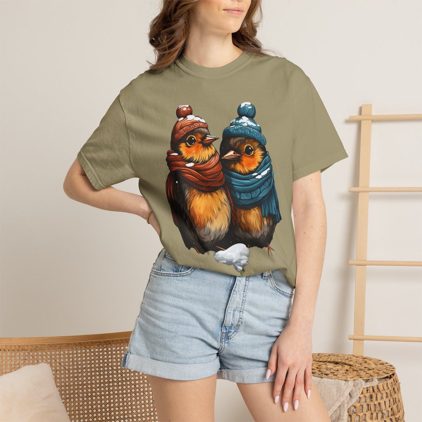Christmas Birds Garment-Dyed Tee Cozy Robin