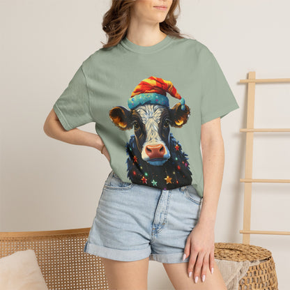 Christmas Cow Santa Hat Garment-Dyed Tee