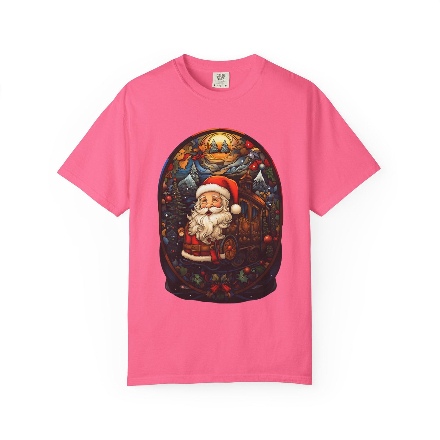 Santa Christmas Train Stained Glass Tee