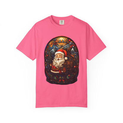 Santa Christmas Train Stained Glass Tee