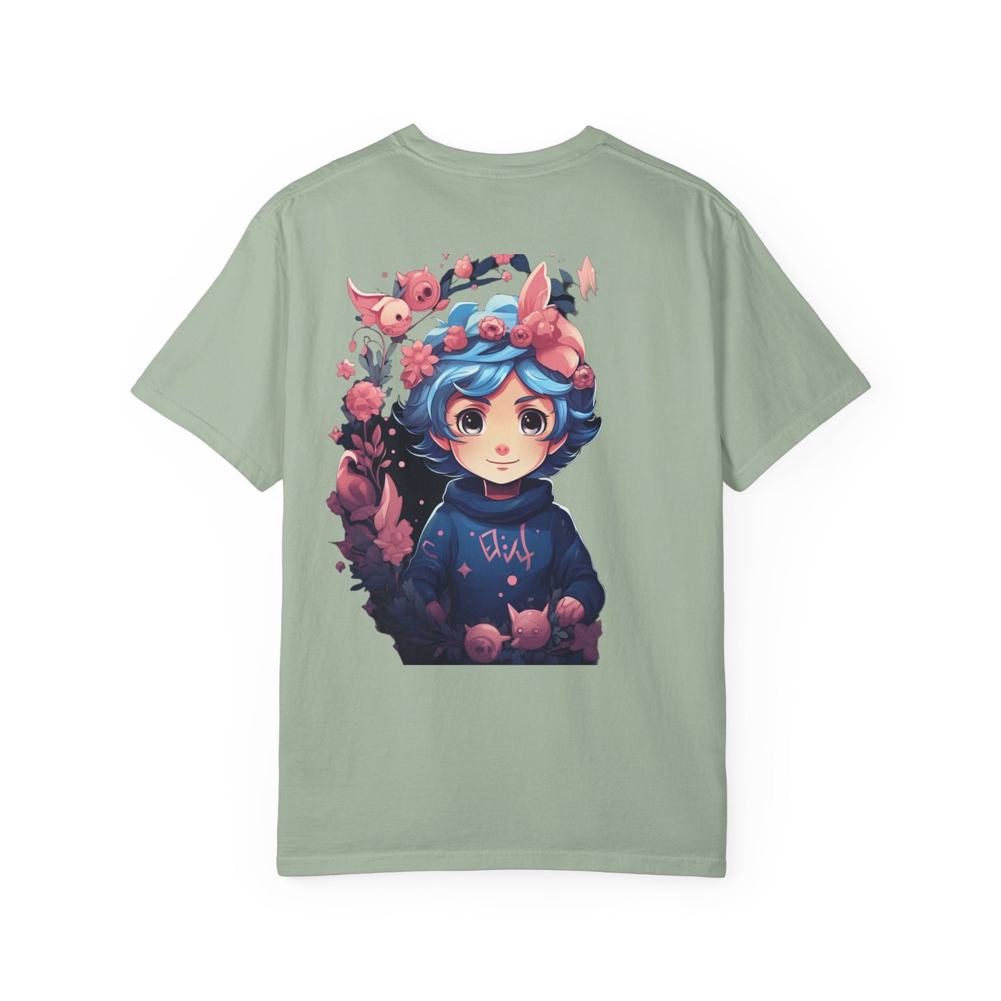 Kawaii Anime Girl Floral Garment-Dyed Tee