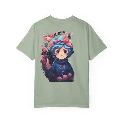 Kawaii Anime Girl Floral Garment-Dyed Tee