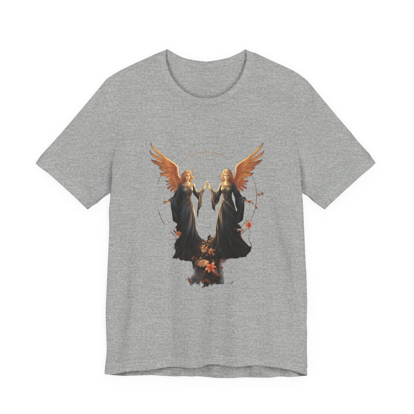Angel T-Shirt Celestial Twin Angels Floral Gold