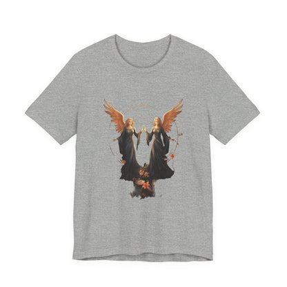 Angel T-Shirt Celestial Twin Angels Floral Gold
