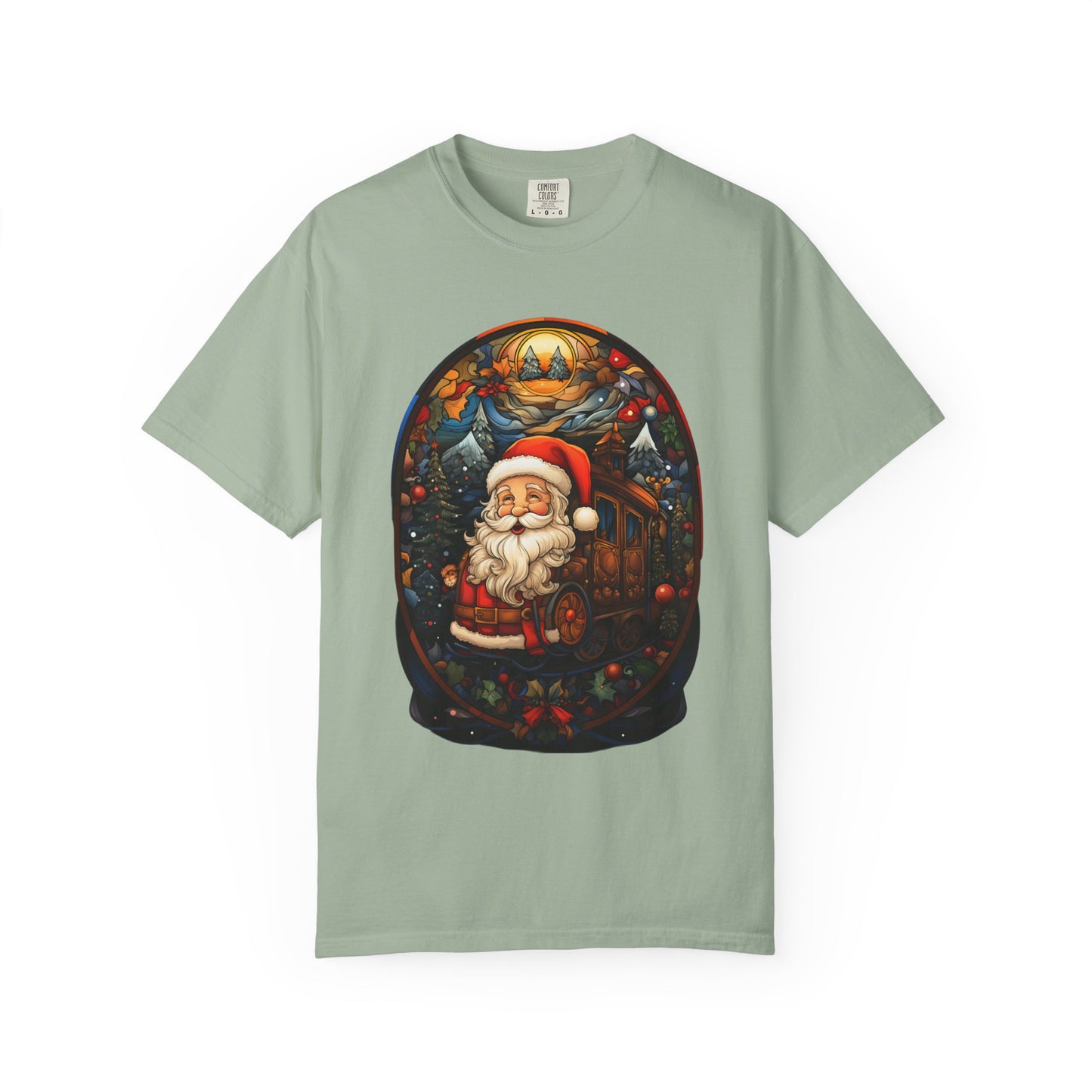 Santa Christmas Train Stained Glass Tee