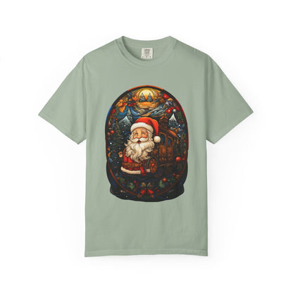 Santa Christmas Train Stained Glass Tee