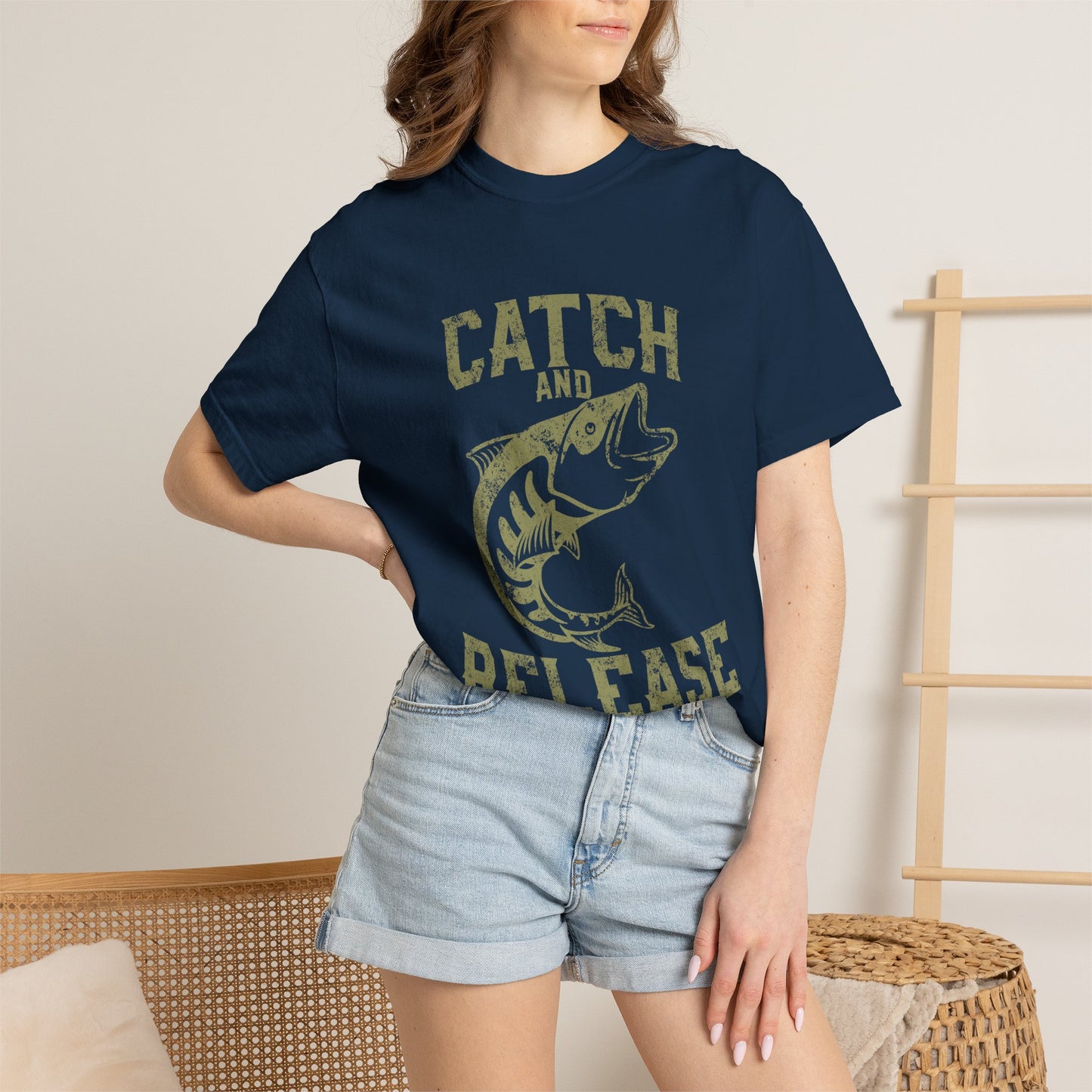 Catch and Release Fishing Heavyweight Tee Retro Bass