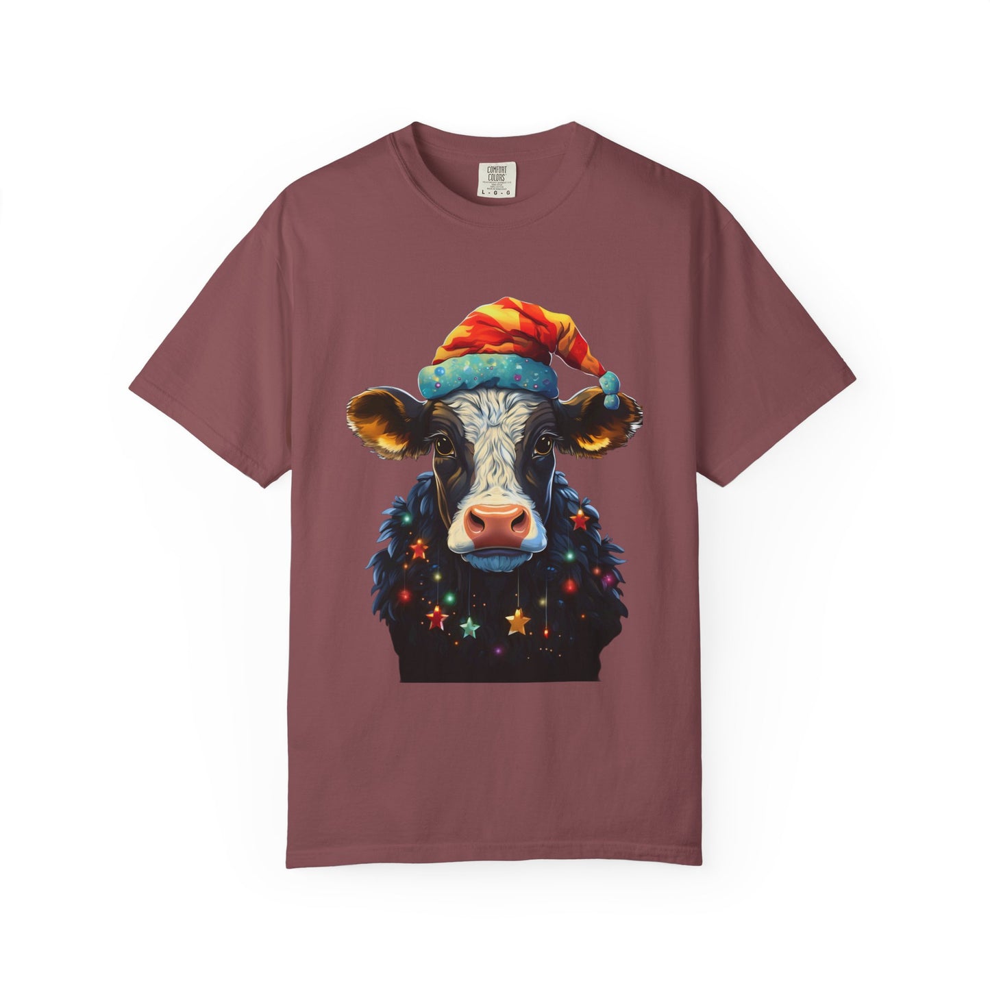 Christmas Cow Santa Hat Garment-Dyed Tee