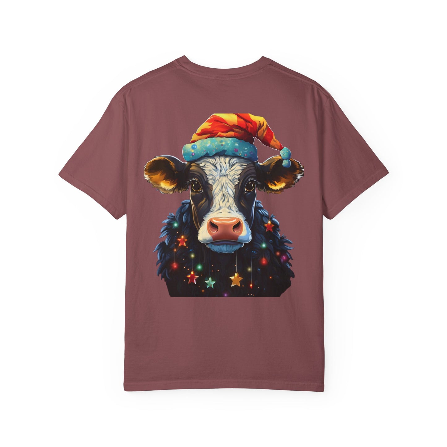 Christmas Cow Santa Hat Garment-Dyed Tee