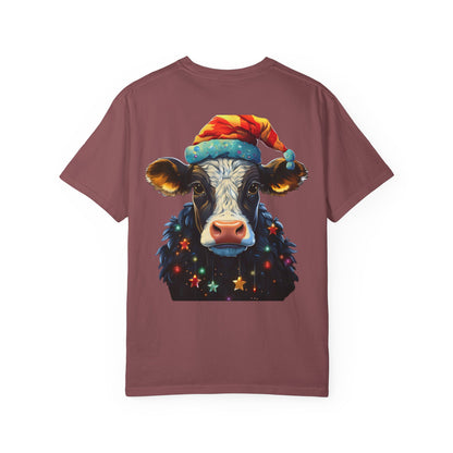 Christmas Cow Santa Hat Garment-Dyed Tee