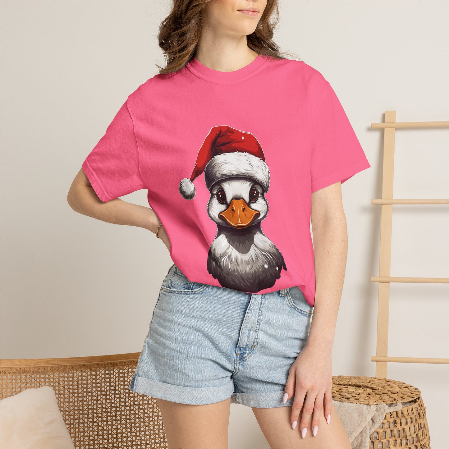Christmas Duck Santa Hat Garment-Dyed Tee