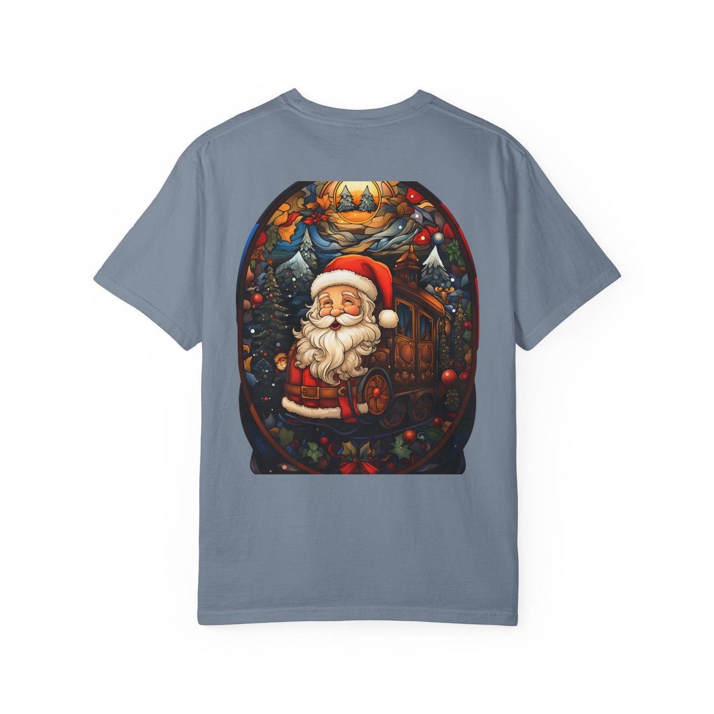 Santa Christmas Train Stained Glass Tee