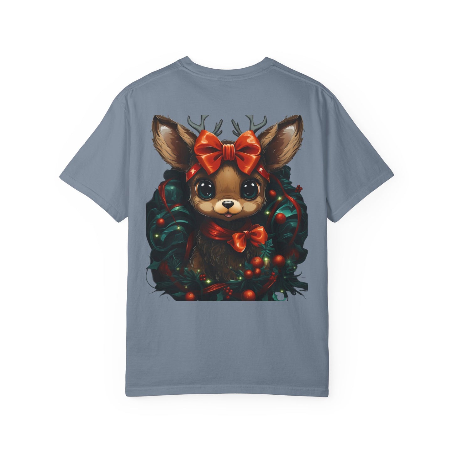 Cute Christmas Reindeer Garment-Dyed Tee Bow