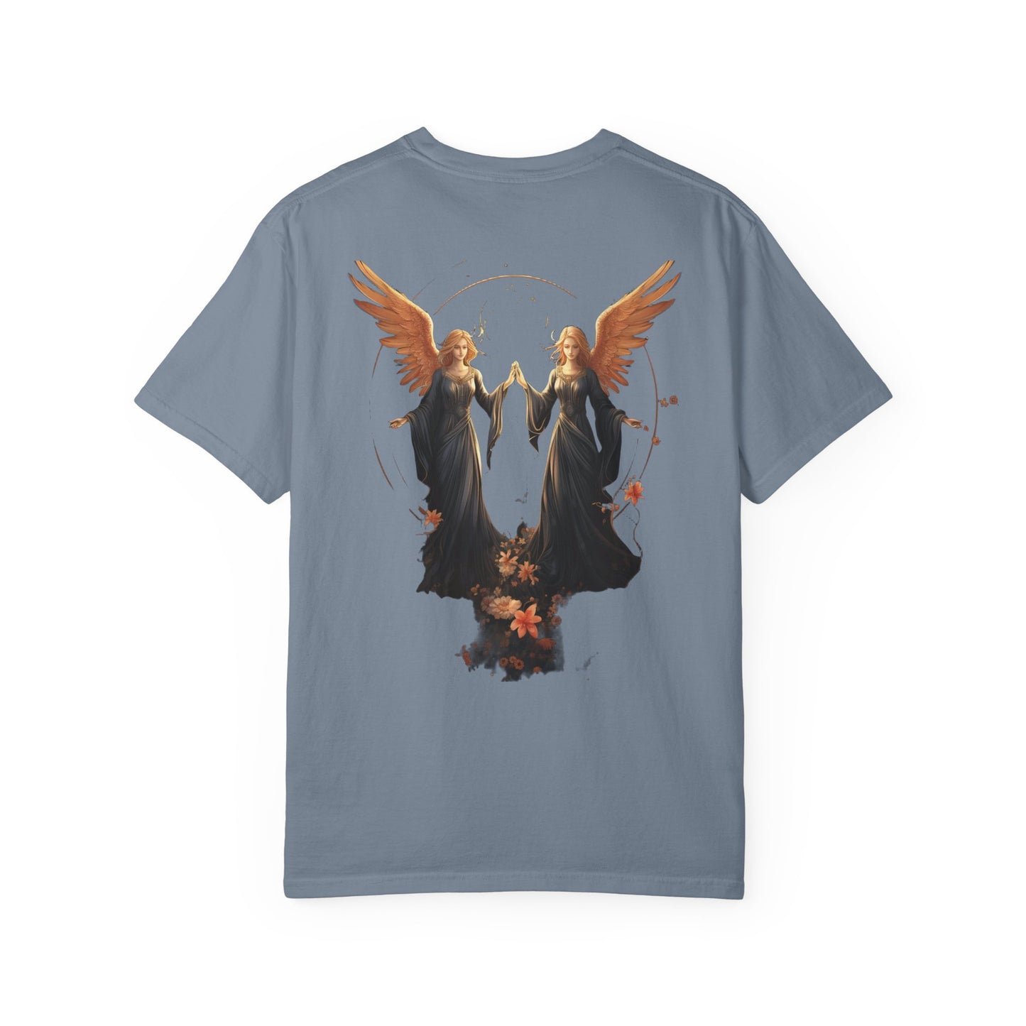 Angel Shirt Celestial Twin Angels Floral Gold