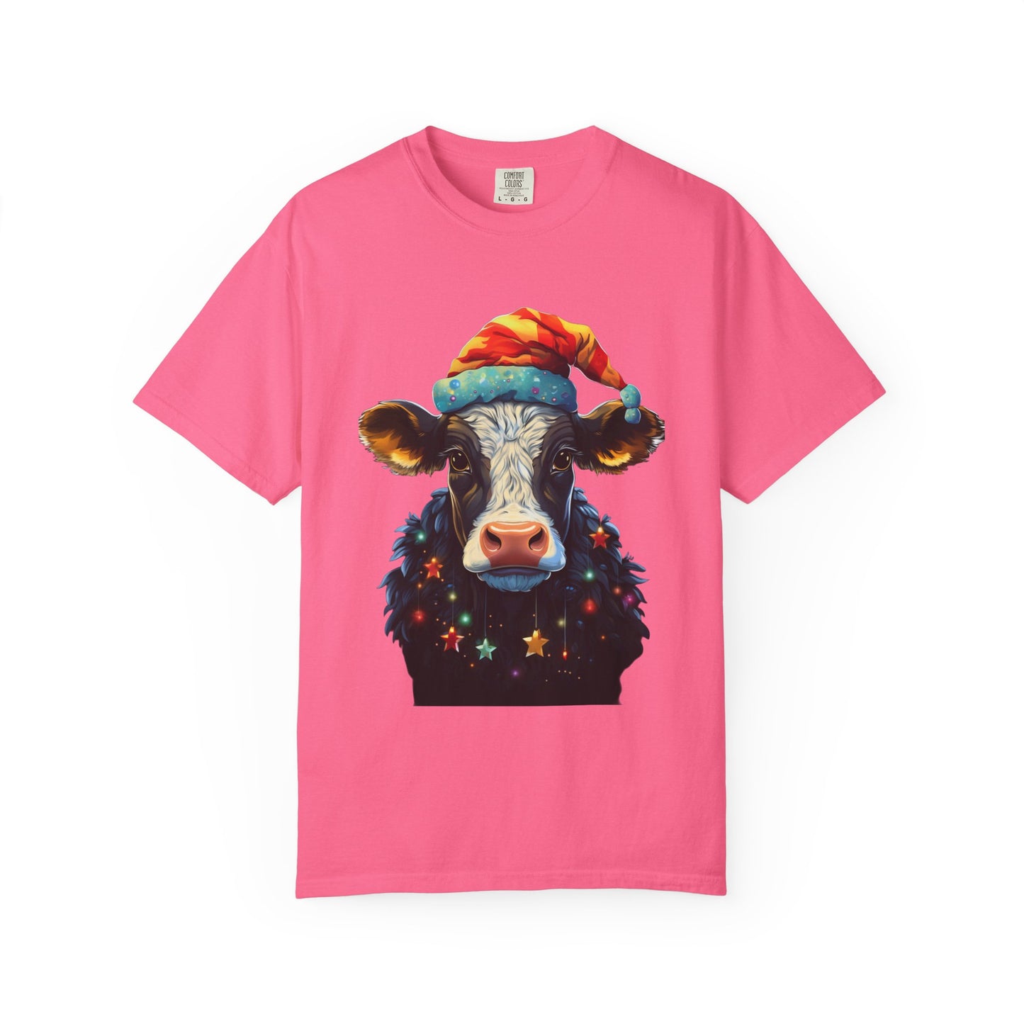 Christmas Cow Santa Hat Garment-Dyed Tee