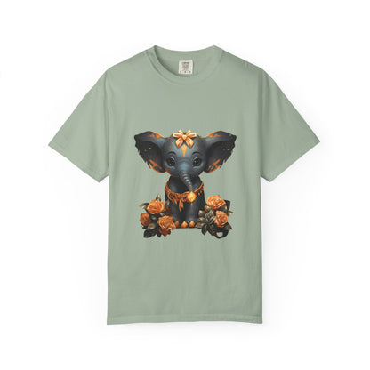 Cute Elephant Tee Gold Roses Garment-Dyed Shirt