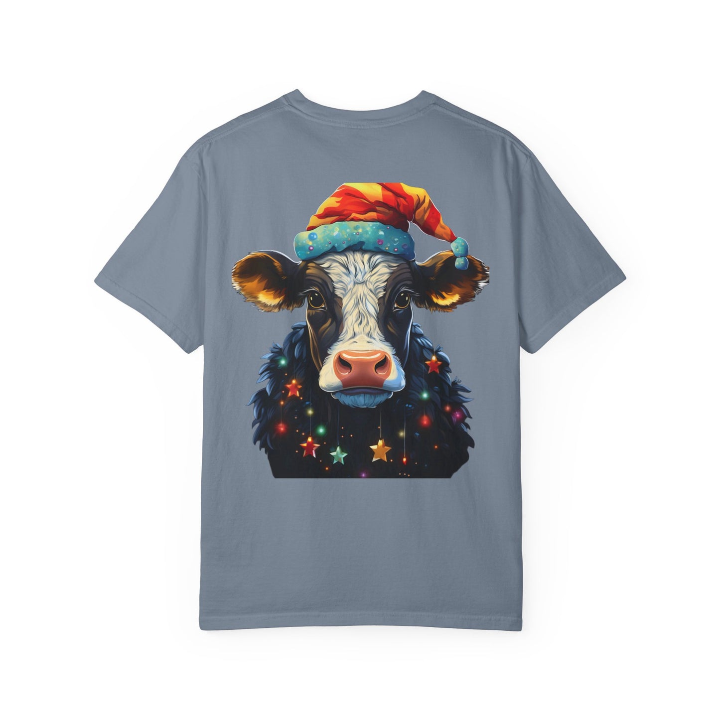 Christmas Cow Santa Hat Garment-Dyed Tee