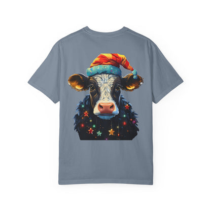 Christmas Cow Santa Hat Garment-Dyed Tee