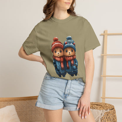 Cute Christmas Bears Couple Heavyweight Tee