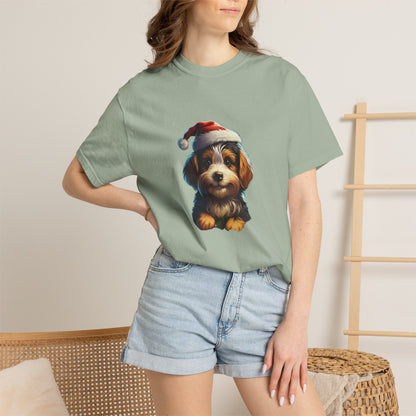 Christmas Puppy Santa Hat Garment-Dyed Tee