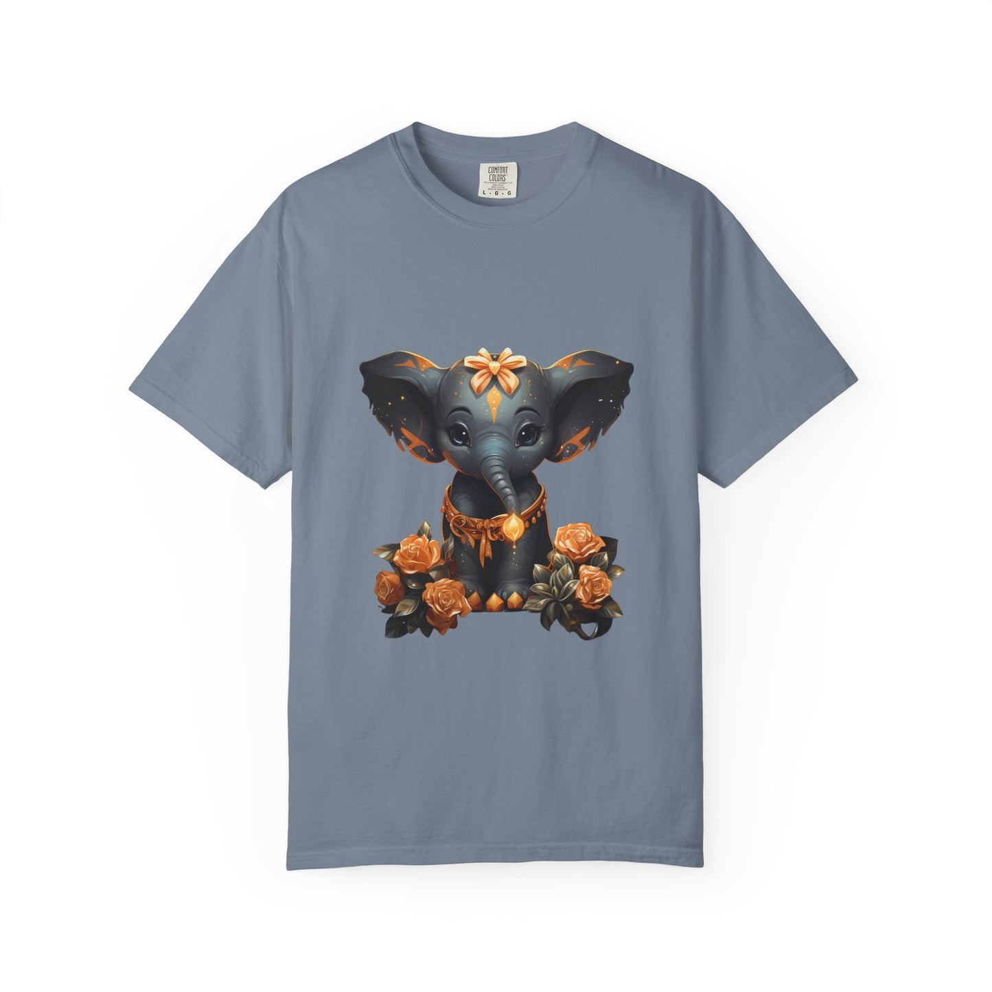 Cute Elephant Tee Gold Roses Garment-Dyed Shirt